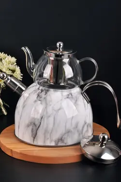 کتری و قوری استیل پاچی طرح ماربل