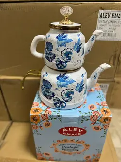 کتری و قوری لعابی ترک گل ابی