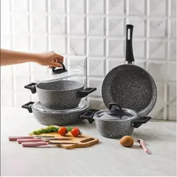 ست ظروف آشپزی Karaca Biogranit Stella 11 عددی همراه با هدیه ست چاقو