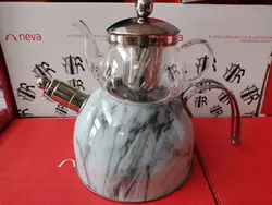 کتری و قوری استیل نوا طرح ماربل