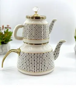 ست کتری و قوری لعابی Miss Betty مدل Beyaz Damla