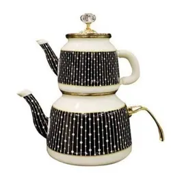 ست کتری و قوری لعابی Miss Betty مدل Beyaz Damla