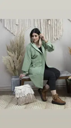 مانتو کتان کلاه دار