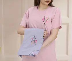 تیشرت نخ پنبه سایز بزرگ گلدوزی خوشه گندم