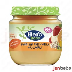 خرید، مشخصات و قیمت پوره هرو بیبی مخلوط سیب، پرتقال، انگور، انبه و جو دوسر Hero Baby ✔️