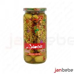 خرید، مشخصات و قیمت زیتون سبز با مغز فلفل دلمه ای ۵۰۰ گرم بایوبیت – biobit ✔️ janbebe