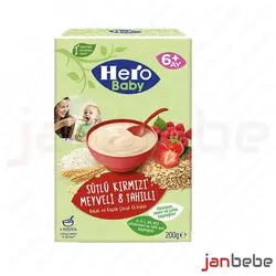 خرید، مشخصات و قیمت غذای کمکی هشت غله و میوه های قرمز با شیر هروبیبی 200 گرمی Hero Baby ✔️ janbebe
