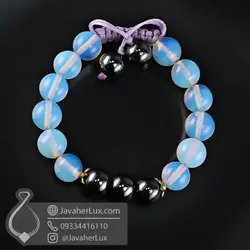 دستبند مهره سنگی اوپال صنعتی و حدید بافت گره کشویی _ کد : 400947 | جواهر لوکس
