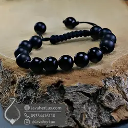 دستبند مهره سنگی عقیق سیاه بافت کشویی _ کد : 400937 | جواهر لوکس