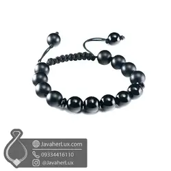 دستبند مهره سنگی عقیق سیاه بافت کشویی _ کد : 400937 | جواهر لوکس