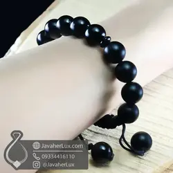 دستبند مهره سنگی عقیق سیاه بافت کشویی _ کد : 400937 | جواهر لوکس