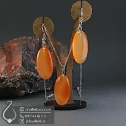 ست گردنبند و گوشواره سنگ کارنلین طبیعی _ کد 401008 | جواهر لوکس