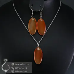 ست گردنبند و گوشواره سنگ کارنلین طبیعی _ کد 401008 | جواهر لوکس