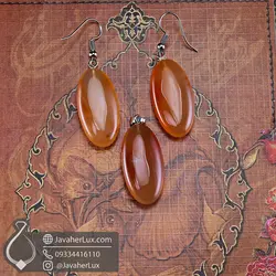 ست گردنبند و گوشواره سنگ کارنلین طبیعی _ کد 401008 | جواهر لوکس