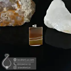 گردنبند سنگ عقیق سلیمانی قهوه ای تراش مستطیل _ کد : 400918 | جواهر لوکس