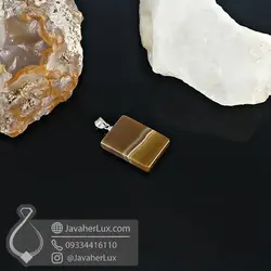 گردنبند سنگ عقیق سلیمانی قهوه ای تراش مستطیل _ کد : 400918 | جواهر لوکس