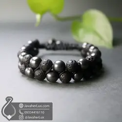 دستبند سنگ حدید و لاوا اصل دو رج بافت اسپرت مدل شاهزاده شب