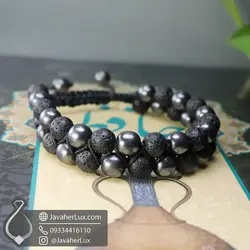 دستبند سنگ حدید و لاوا اصل دو رج بافت اسپرت مدل شاهزاده شب