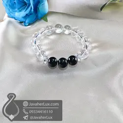 دستبند سنگ کریستال کوارتز و عقیق سیاه _ کد : 400669 | جواهر لوکس