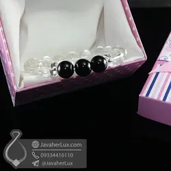 دستبند سنگ کریستال کوارتز و عقیق سیاه _ کد : 400669 | جواهر لوکس