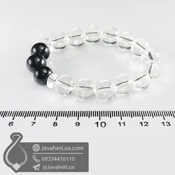 دستبند سنگ کریستال کوارتز و عقیق سیاه _ کد : 400669 | جواهر لوکس
