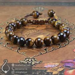 دستبند سنگی چشم ببر اصل بافت گره کشویی جواهرلوکس _ کد 401044