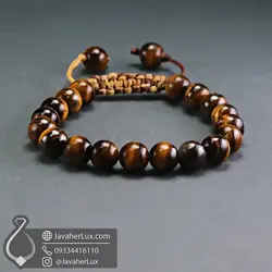 دستبند سنگی چشم ببر اصل بافت گره کشویی جواهرلوکس _ کد 401044