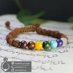 نیم ست گردنبند و دستبند رودراکشا 7 سنگ چاکرا و قلب تایگر آیرون