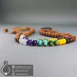 نیم ست گردنبند و دستبند رودراکشا 7 سنگ چاکرا و قلب تایگر آیرون