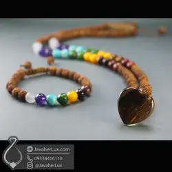 نیم ست گردنبند و دستبند رودراکشا 7 سنگ چاکرا و قلب تایگر آیرون