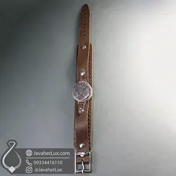 دستبند چرم طبیعی با نگین سنگ دُر حکاکی علی ولی الله