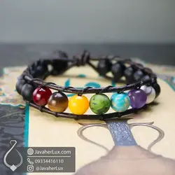 دستبند چرم هفت چاکرا مناسب هاله درمانی | جواهر لوکس