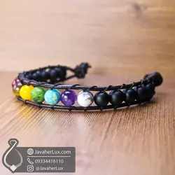 دستبند چرم هفت چاکرا مناسب هاله درمانی | جواهر لوکس