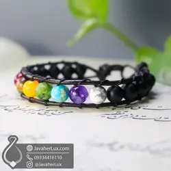 دستبند چرم هفت چاکرا مناسب هاله درمانی | جواهر لوکس