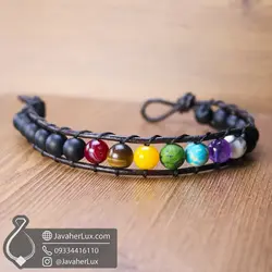 دستبند چرم هفت چاکرا مناسب هاله درمانی | جواهر لوکس