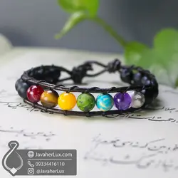 دستبند چرم هفت چاکرا مناسب هاله درمانی | جواهر لوکس