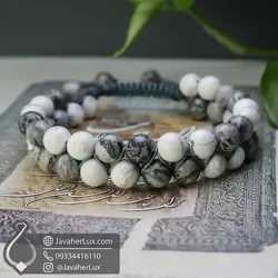 دستبند سنگ جاسپر پیکاسو و هولیت سفید دورج بافت | جواهر لوکس