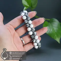دستبند سنگ جاسپر پیکاسو و هولیت سفید دورج بافت | جواهر لوکس