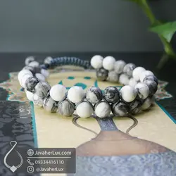 دستبند سنگ جاسپر پیکاسو و هولیت سفید دورج بافت | جواهر لوکس
