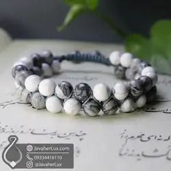 دستبند سنگ جاسپر پیکاسو و هولیت سفید دورج بافت | جواهر لوکس