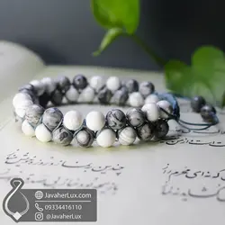 دستبند سنگ جاسپر پیکاسو و هولیت سفید دورج بافت | جواهر لوکس