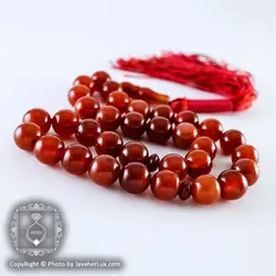 تسبیح 33 دانه عقیق قرمز تراش کروی _ کد : 500075 | جواهر لوکس