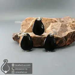 نیم ست زنانه سنگ عقیق سیاه اونیکس اصل و طبیعی مدل _ کد : 200182 | جواهر لوکس
