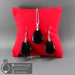 نیم ست زنانه سنگ عقیق سیاه اونیکس اصل و طبیعی مدل _ کد : 200182 | جواهر لوکس