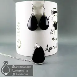 نیم ست زنانه سنگ عقیق سیاه اونیکس اصل و طبیعی مدل _ کد : 200182 | جواهر لوکس