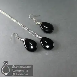 نیم ست زنانه سنگ عقیق سیاه اونیکس اصل و طبیعی مدل _ کد : 200182 | جواهر لوکس