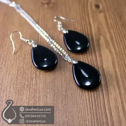 نیم ست زنانه سنگ عقیق سیاه اونیکس اصل و طبیعی مدل _ کد : 200182 | جواهر لوکس