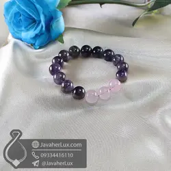 دستبند سنگ آمتیست و رز کوارتز _ کد : 400675