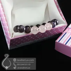 دستبند سنگ آمتیست و رز کوارتز _ کد : 400675