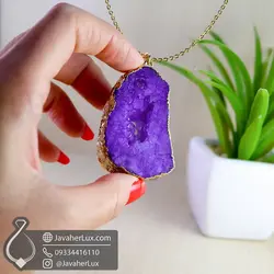 گردنبند سنگ ژئود کوارتز بنفش آمیتیست _ کد : 400488 | جواهر لوکس